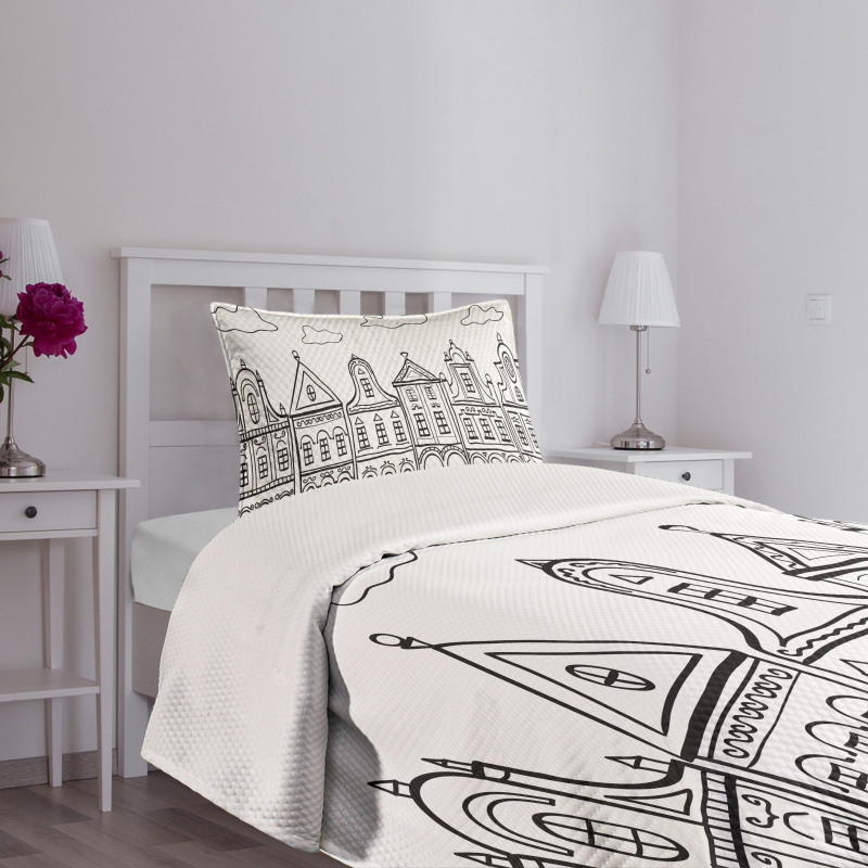 Village Houses Theme Bedspread Set