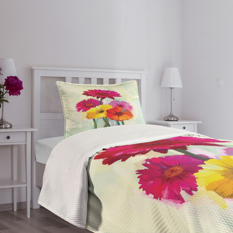 Oil Painting Flowers Bedspread Set