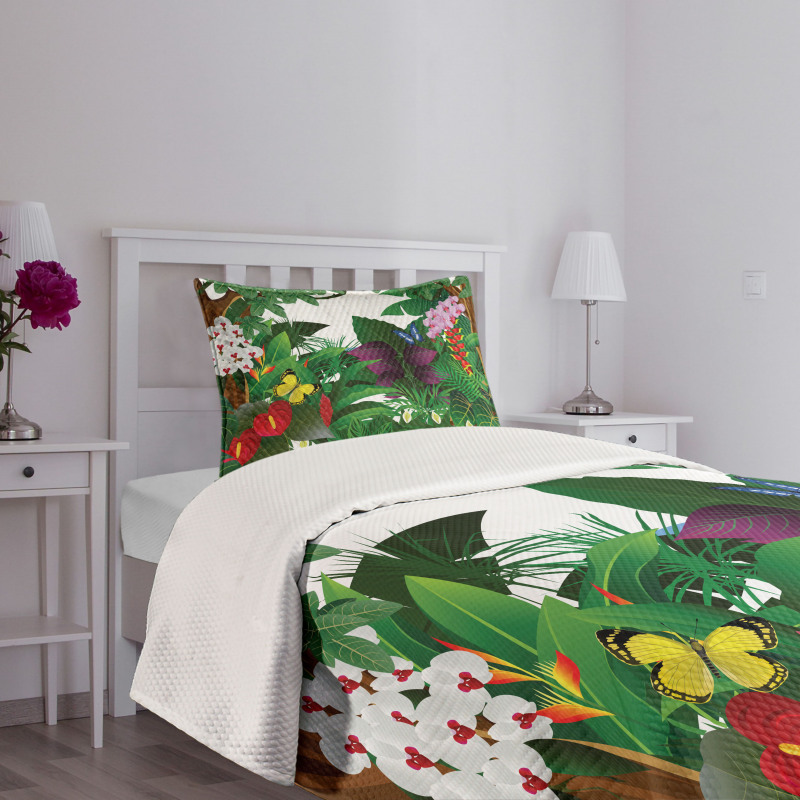 Blooming Flowers Butterflies Bedspread Set