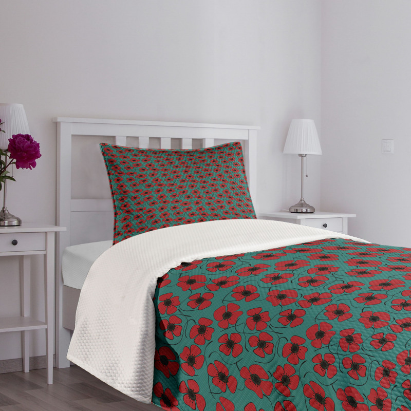 Swirls on Teal Background Bedspread Set