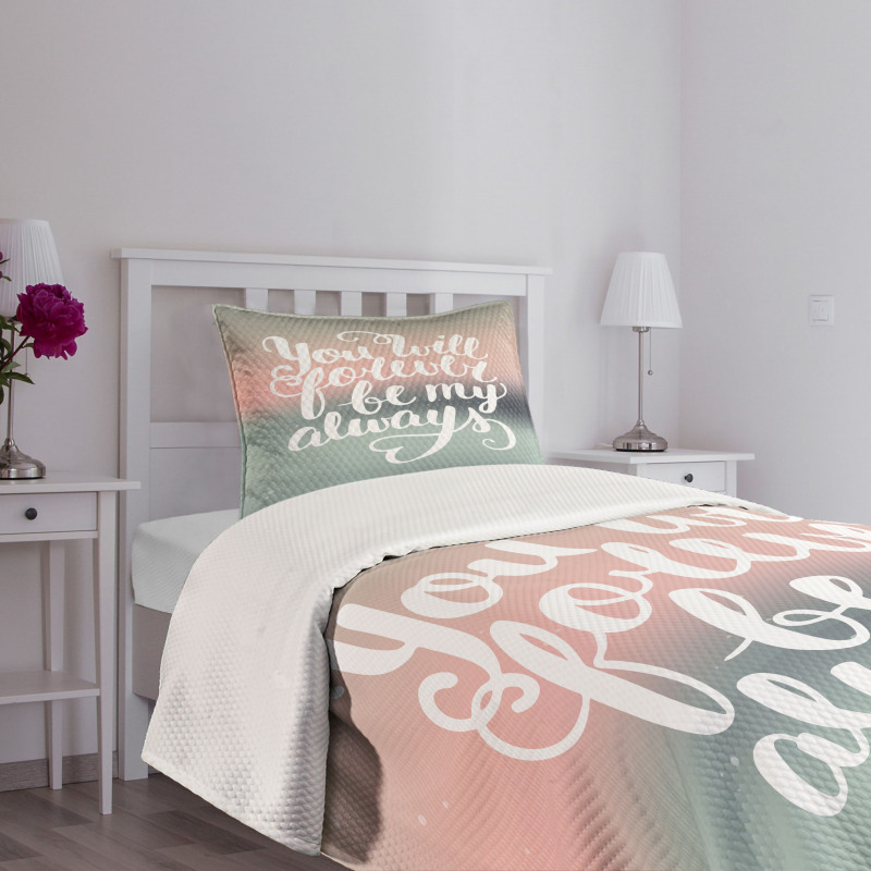 Pastel Tones Romantic Words Bedspread Set