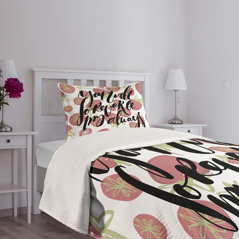 Strawberries Romantic Words Bedspread Set