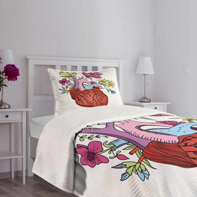 Vivid Flora Human Heart Bedspread Set