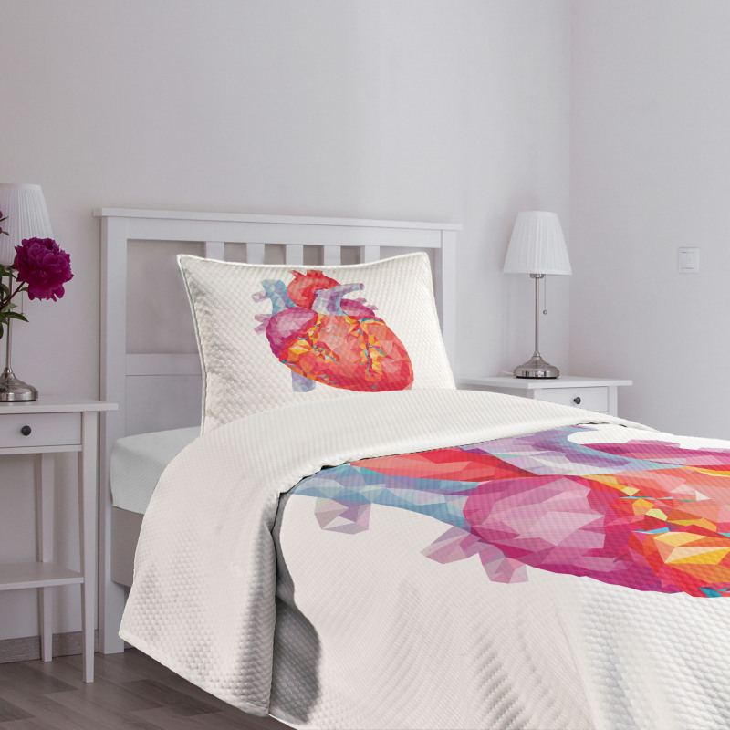 Polygon Art Human Heart Bedspread Set