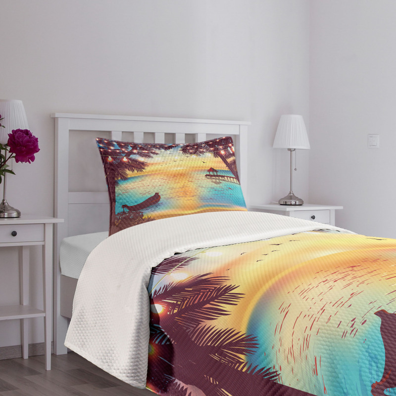 Calm Coast with Boat and Pier Bedspread Set