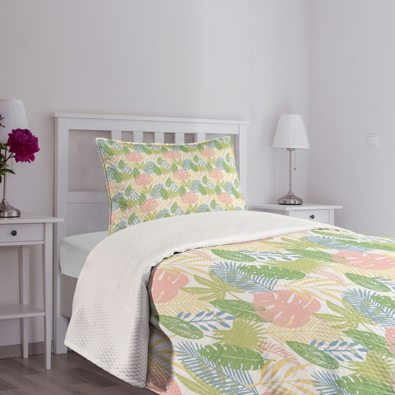 Exotic Pastel Leaves Art Bedspread Set