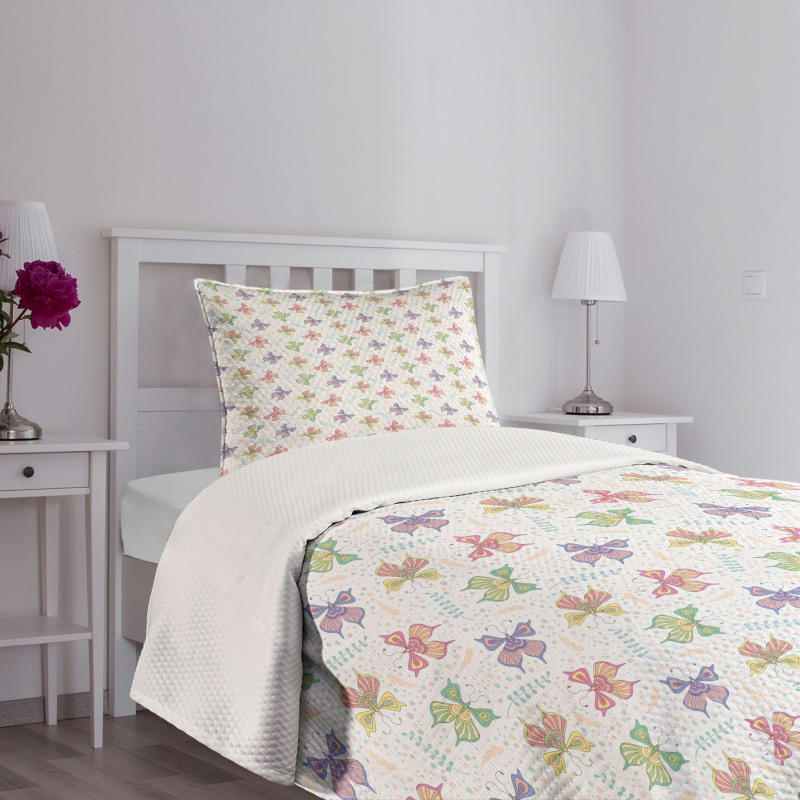 Pastel Colorful Butterflies Bedspread Set