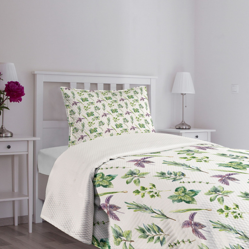 Watercolor Style Foliage Bedspread Set