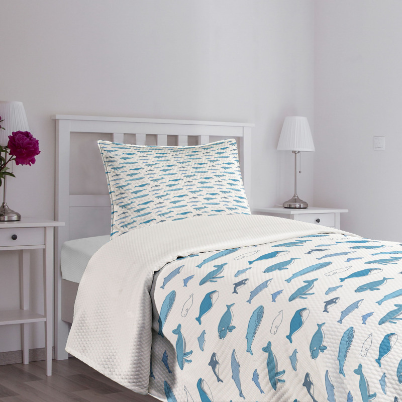 Hand Drawn Aquatic Mammal Bedspread Set