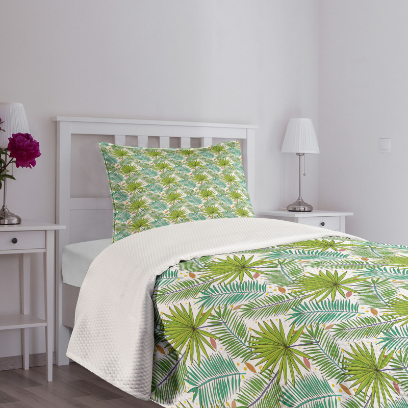 Fern Leaves Sketch Style Bedspread Set