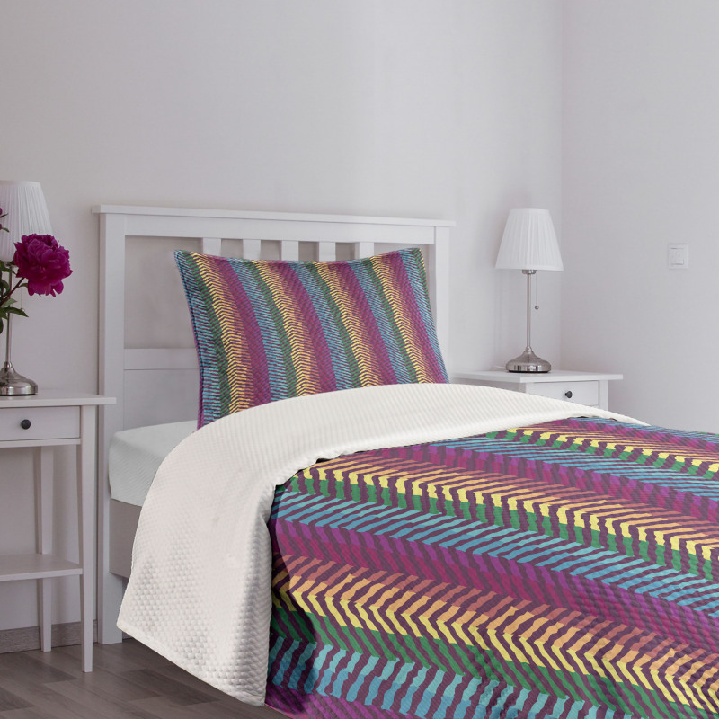 Retro Tone Chevron Zig Zag Bedspread Set