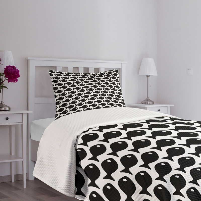 Black and White Fish Pattern Bedspread Set