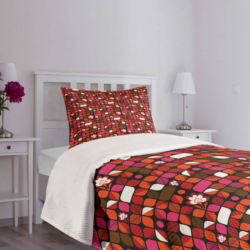 Floral Vibrant Squares Bedspread Set