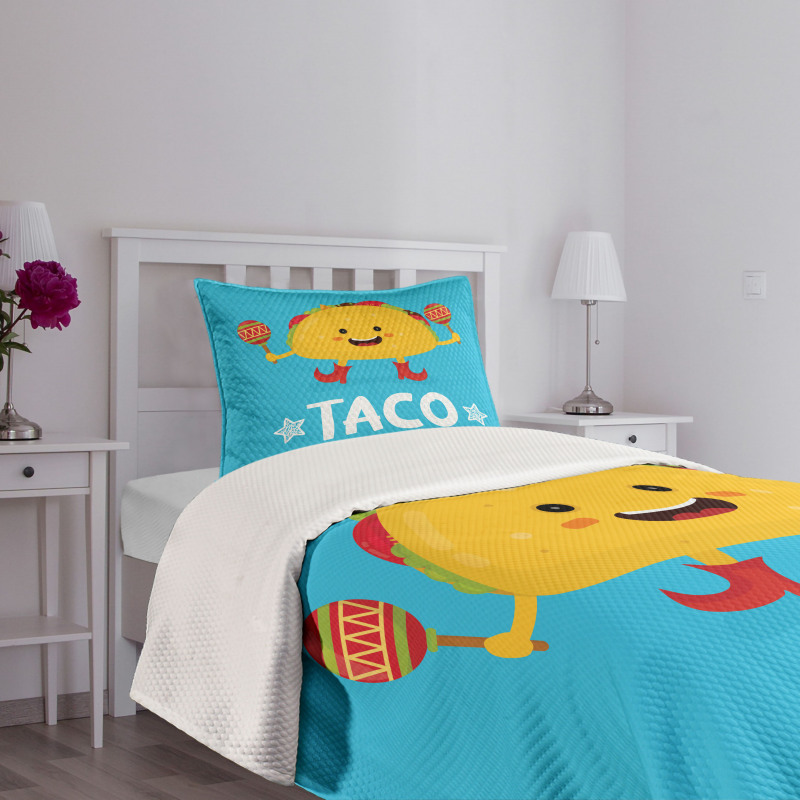 Dancing Funny Taco Cartoon Bedspread Set