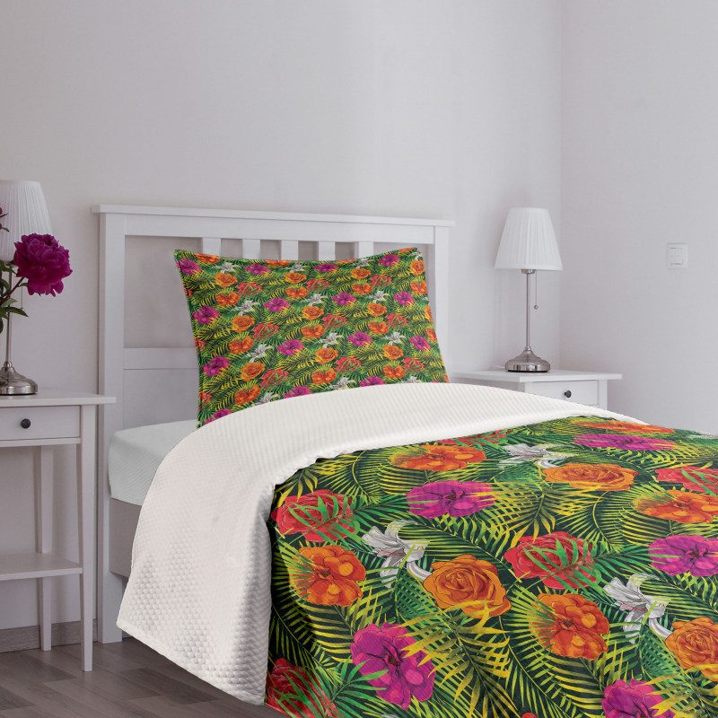 Palm Jungle Leaves Floral Bedspread Set