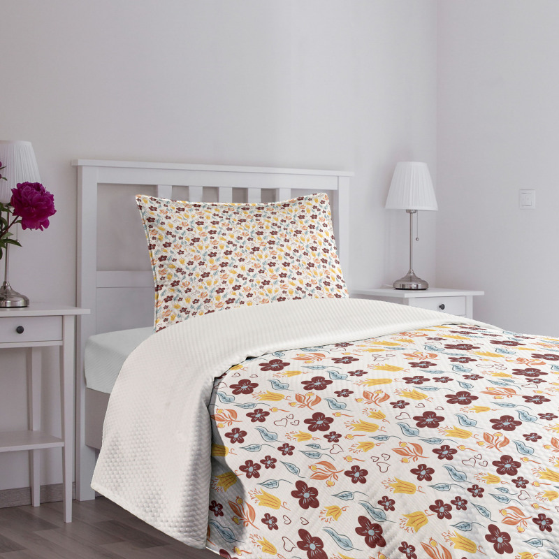 Blossoming Plants Leaves Bedspread Set