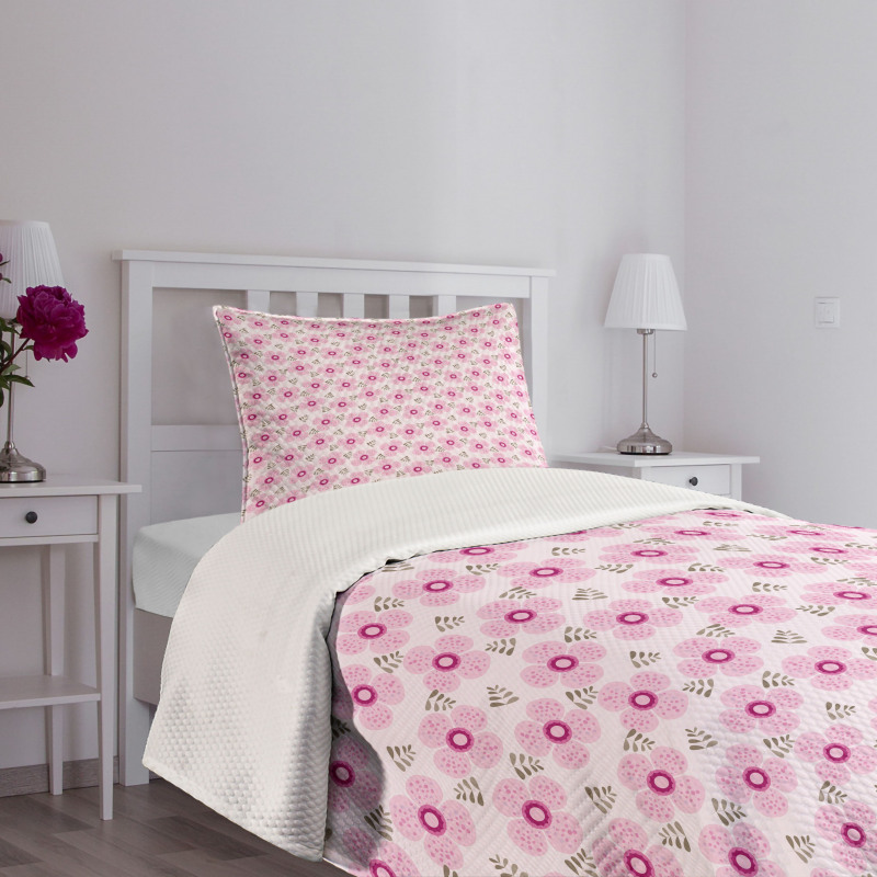 Pink Blossoms Dotted Petals Bedspread Set