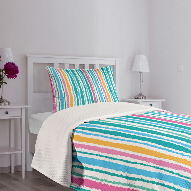 Stripes in Aquatic Colors Bedspread Set