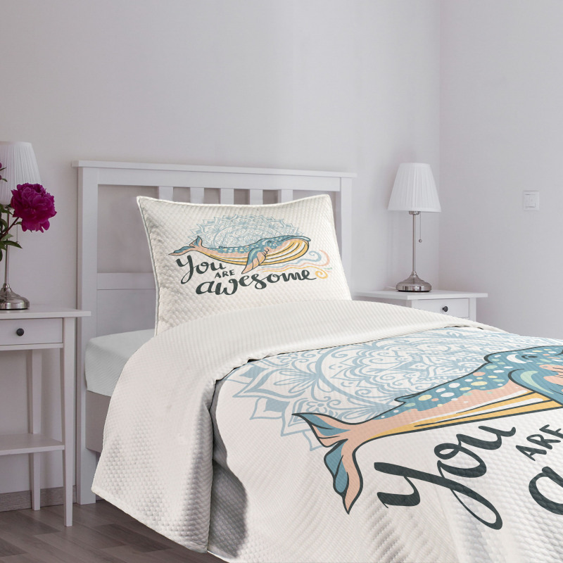 Whale Waves Pastel Bedspread Set