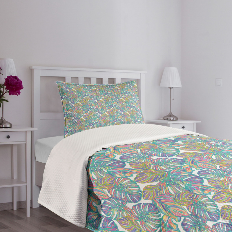 Exotic Monstera Leaf Pattern Bedspread Set