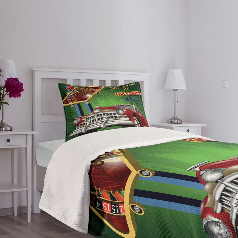 Retro Car Roulette Table Bedspread Set