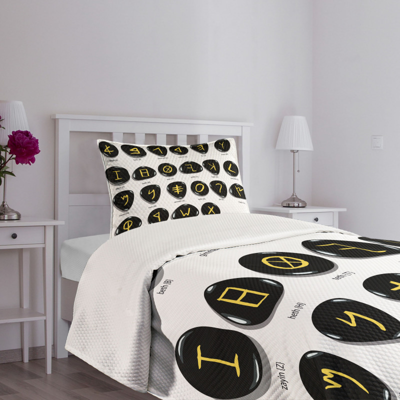 Phoenician Alphabet on Stones Bedspread Set