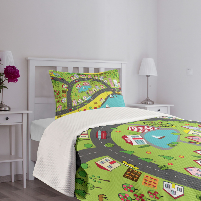 Landscape of Urban and Suburbs Bedspread Set