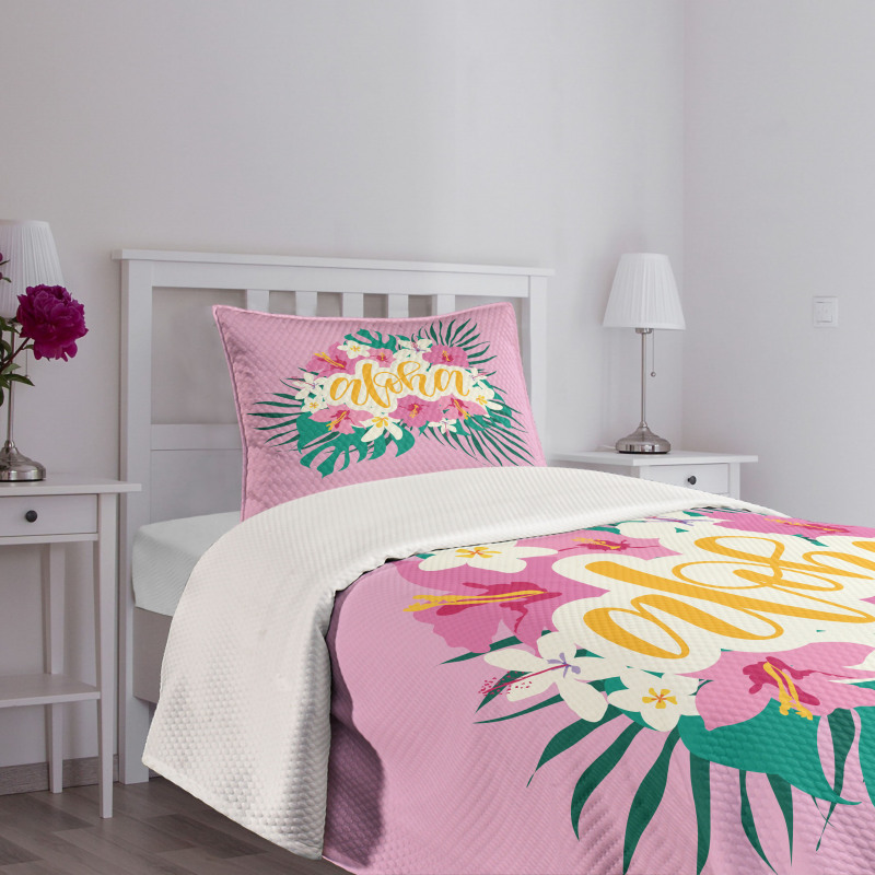 Exotic Flowers Palm Leaves Bedspread Set