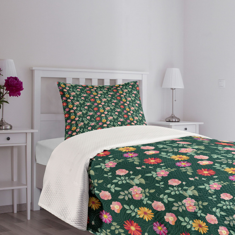 Colorful Flower and Buds Bedspread Set