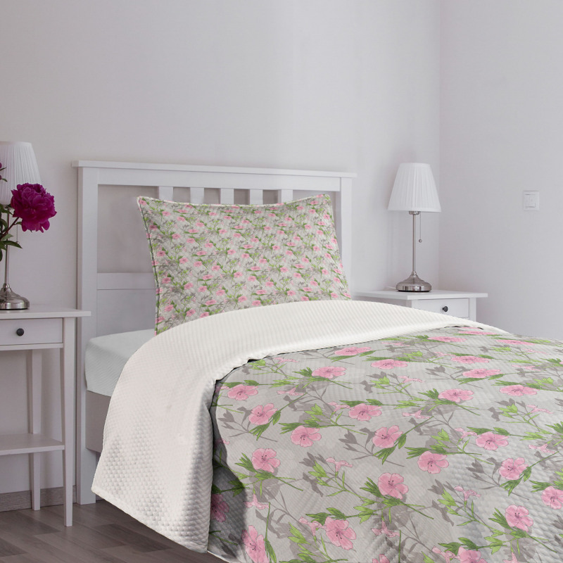 Pink Blossoms Garden Growth Bedspread Set