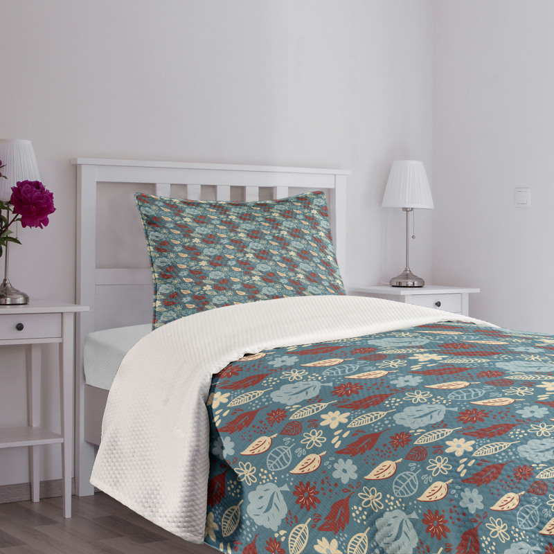 Botanical Flowers Leaves Bedspread Set