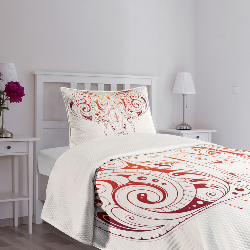 Stylized Drawn Elephant Head Bedspread Set