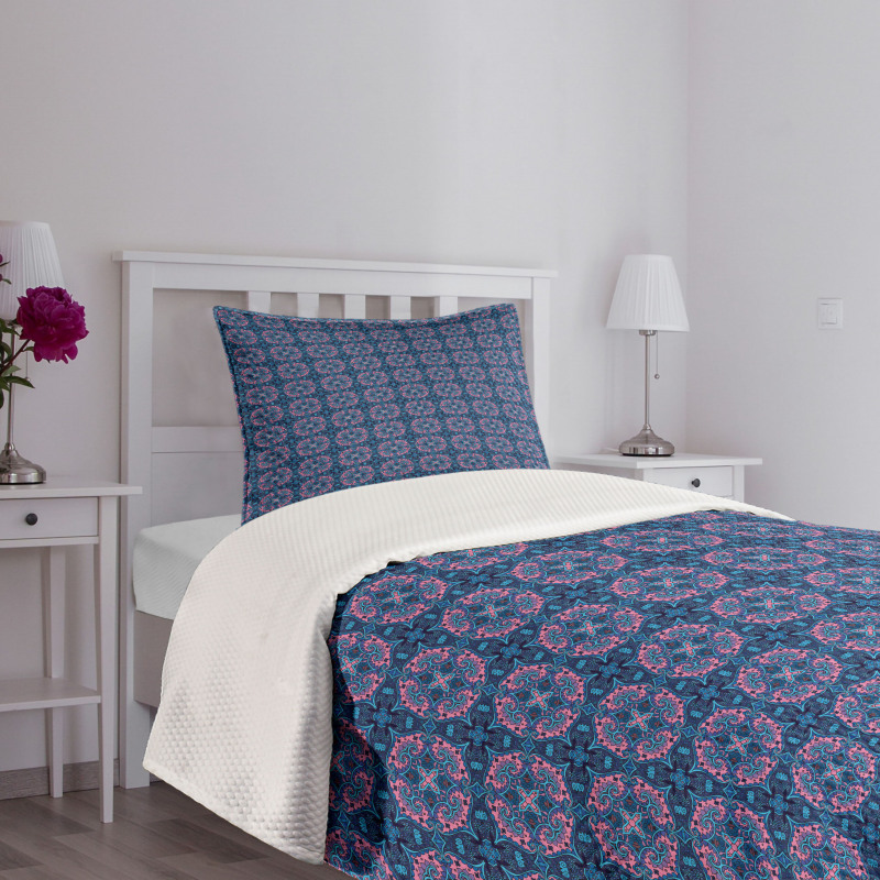 Floral Paisley Pink Blue Bedspread Set