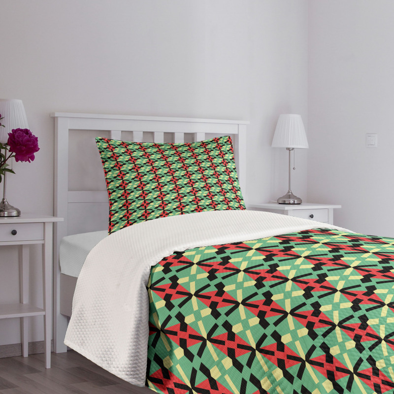 Rhombus and Dashed Lines Bedspread Set