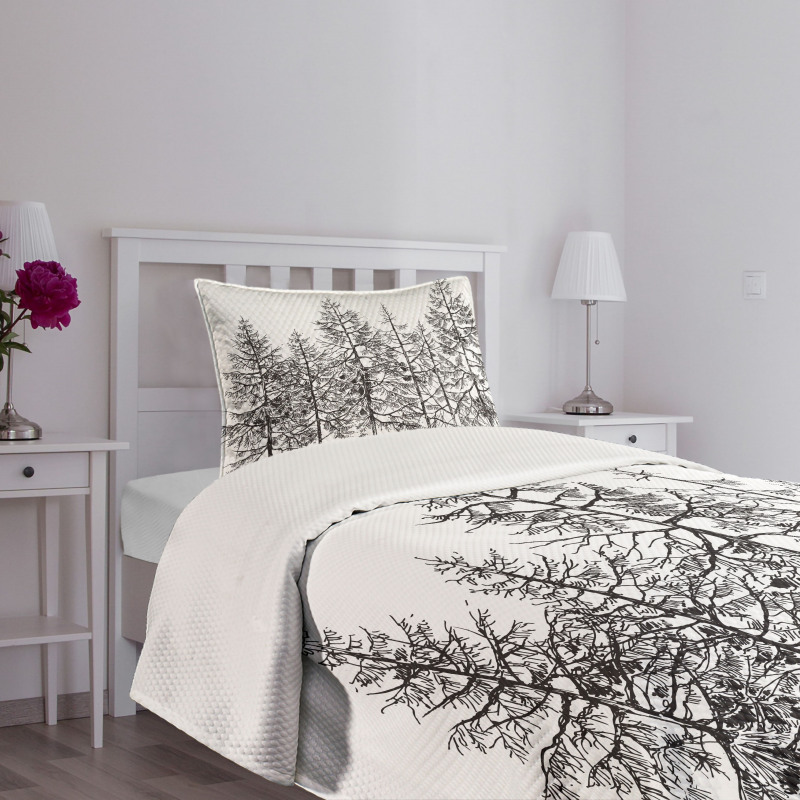 Seasonal Pine Tree Landscape Bedspread Set