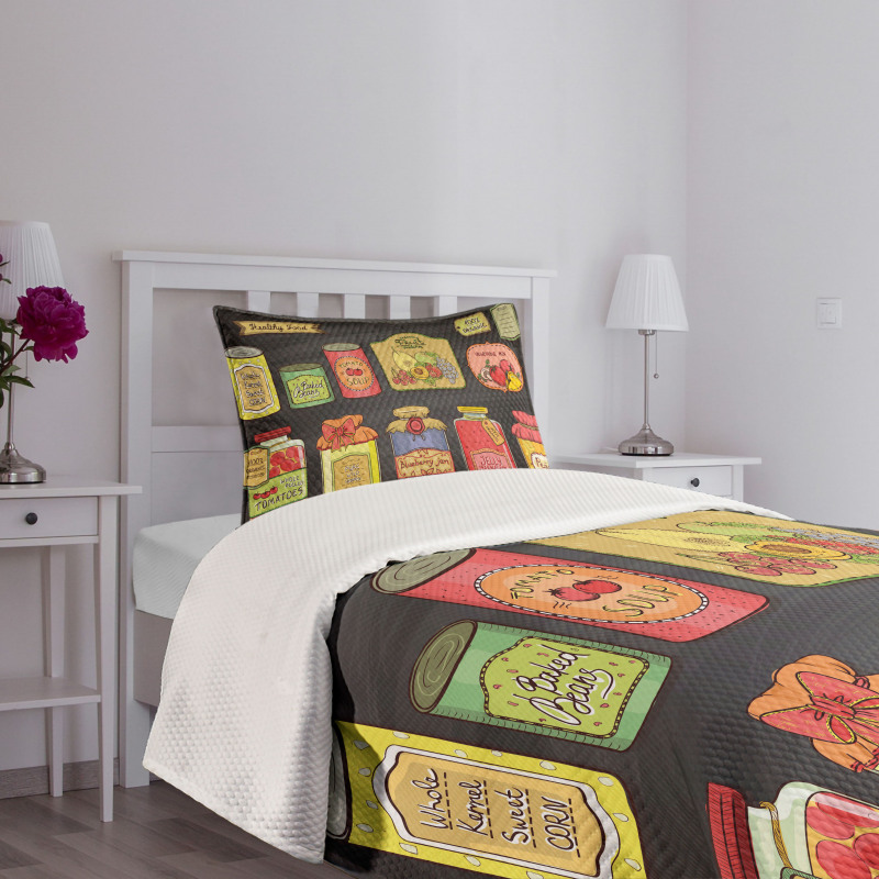 Hand Drawn Can Goods Design Bedspread Set