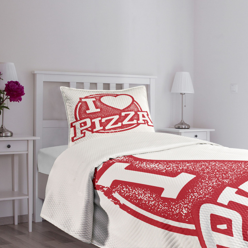 Grunge Love Pizza Lettering Bedspread Set