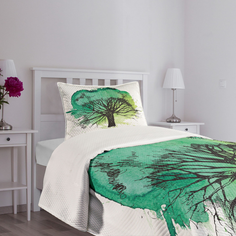 Blended Watercolor Leaf Bedspread Set