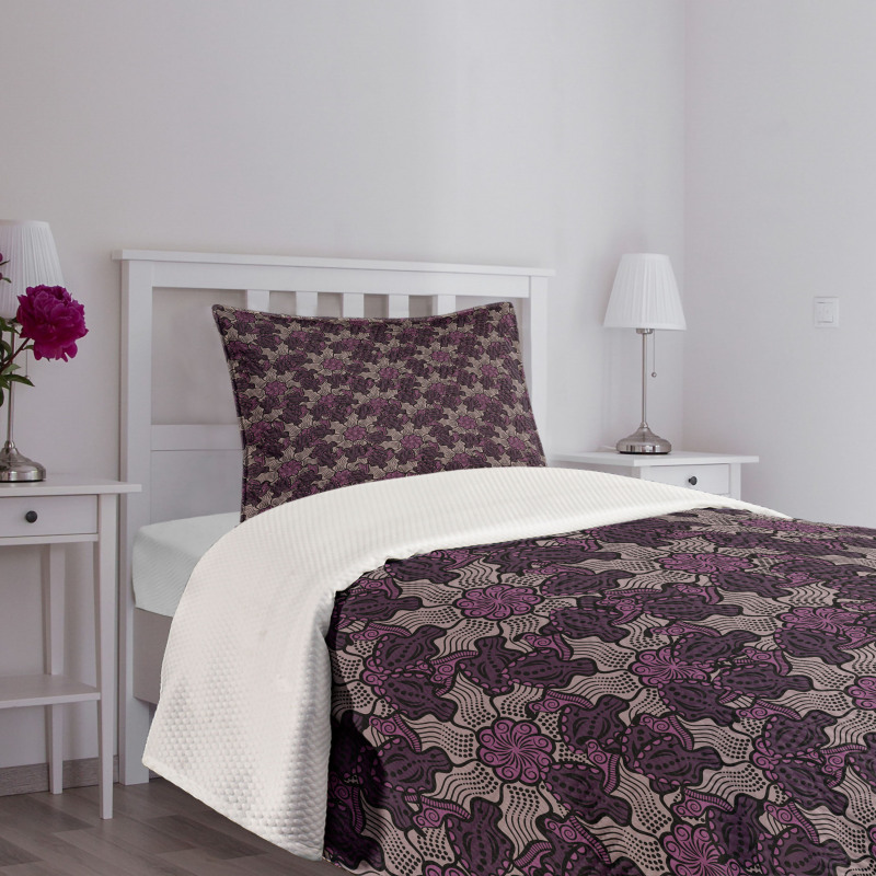 Foliage Leaves and Flowers Bedspread Set