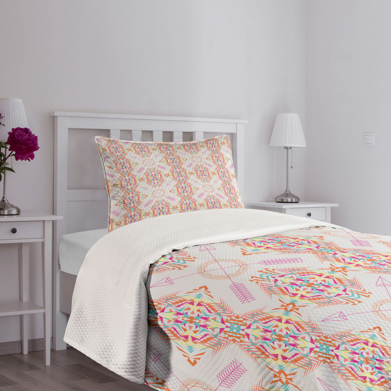 Arrow Motifs Rainbow Colors Bedspread Set