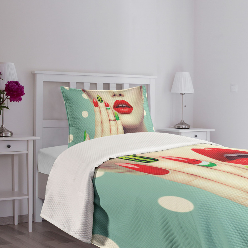 Watermelon Nail Art and Makeup Bedspread Set