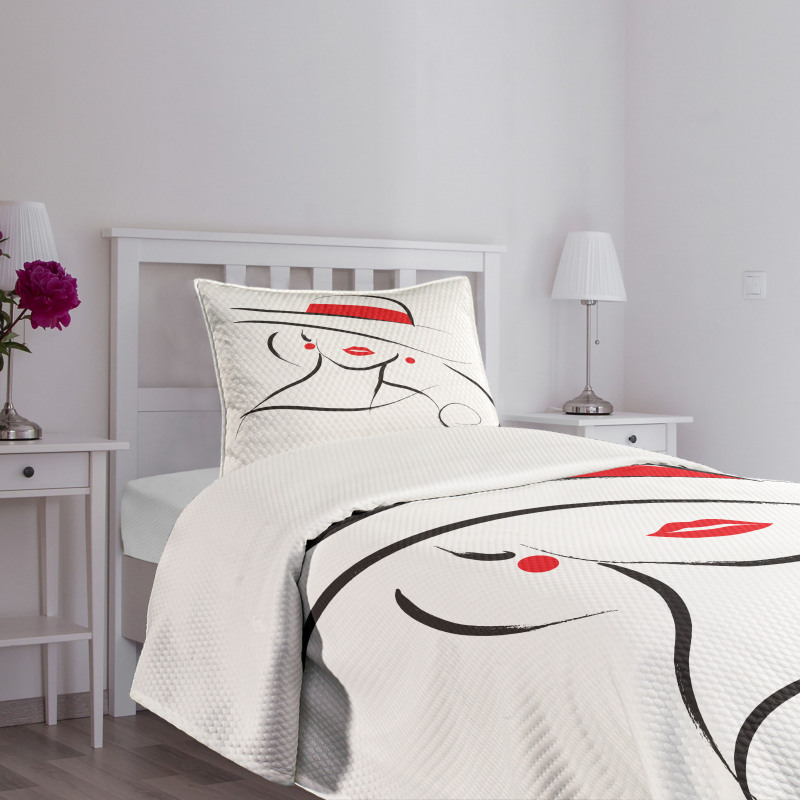 Black Stroke Contour Drawing Bedspread Set