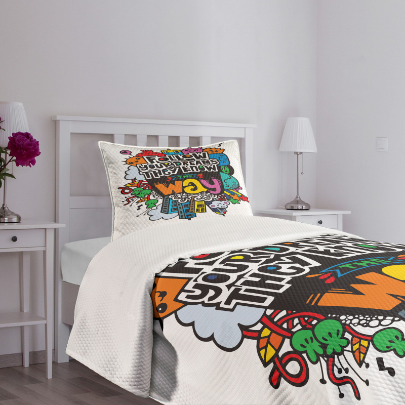 Monster Doodle Positive Words Bedspread Set