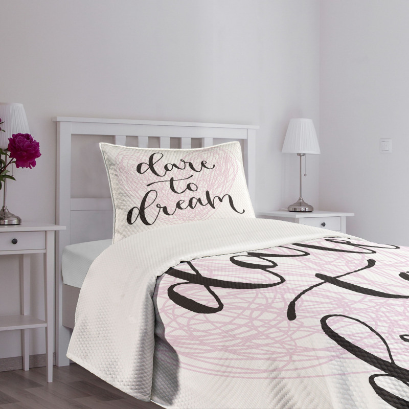 Dare to Dream Words Hearts Bedspread Set