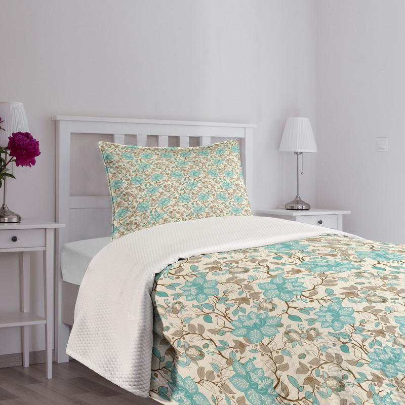 Delicate Flower Branches Bedspread Set