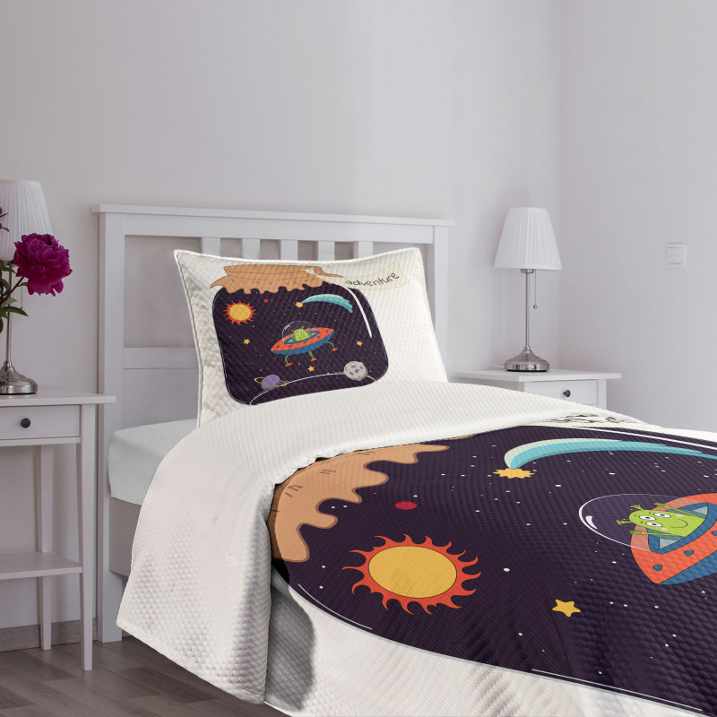 Hand Drawn Alien in a Jar Bedspread Set