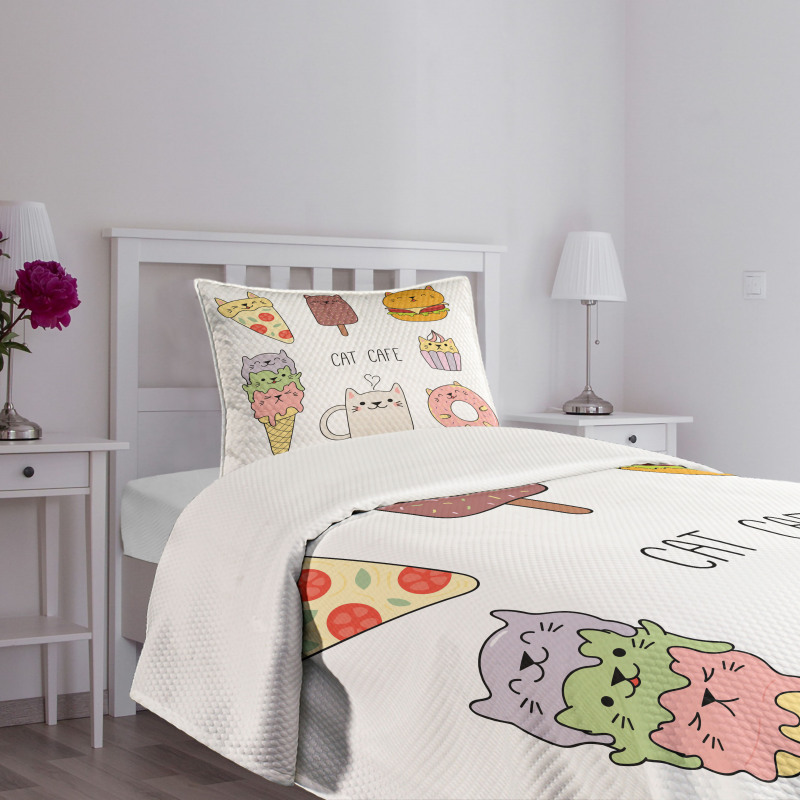 Cats Cafe Food Shapes Bedspread Set