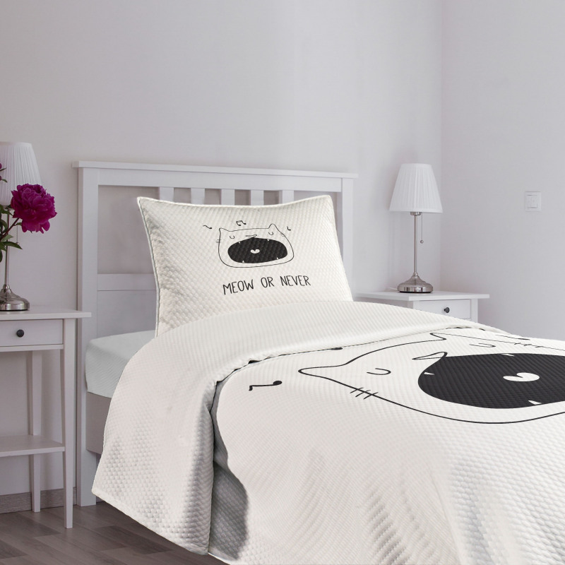 Meow or Never Word Fangs Bedspread Set