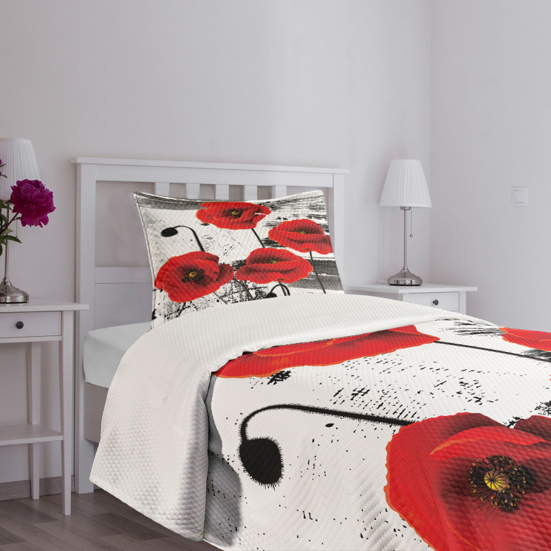 Grunge Brush Flowers Bedspread Set