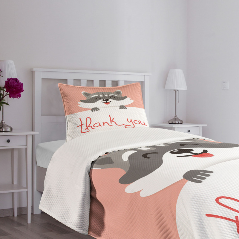 Cheerful Cartoon Raccoon Bedspread Set